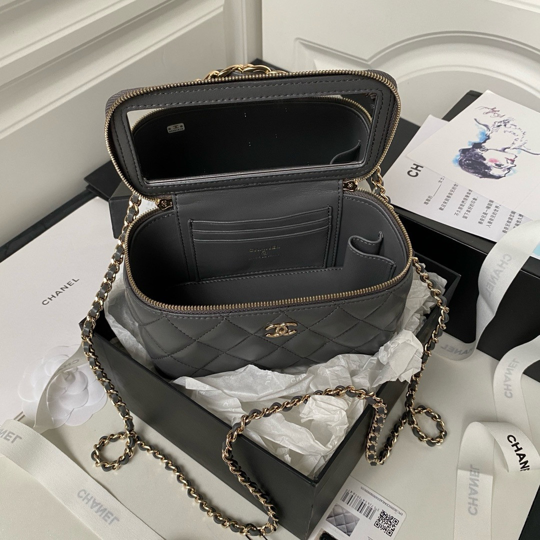 Ch**el Walnut Gold Ball Chain with Makeup Mirror Lamb Leather Square Box Shoulder Bag Women