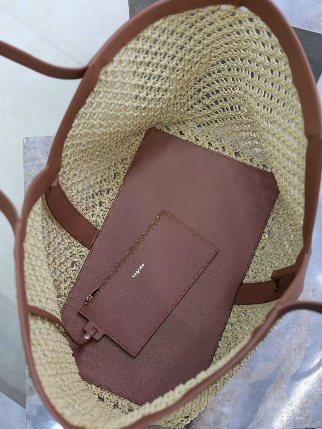 YSL Y-shaped Raffia Tote Bag 50x33x16cm