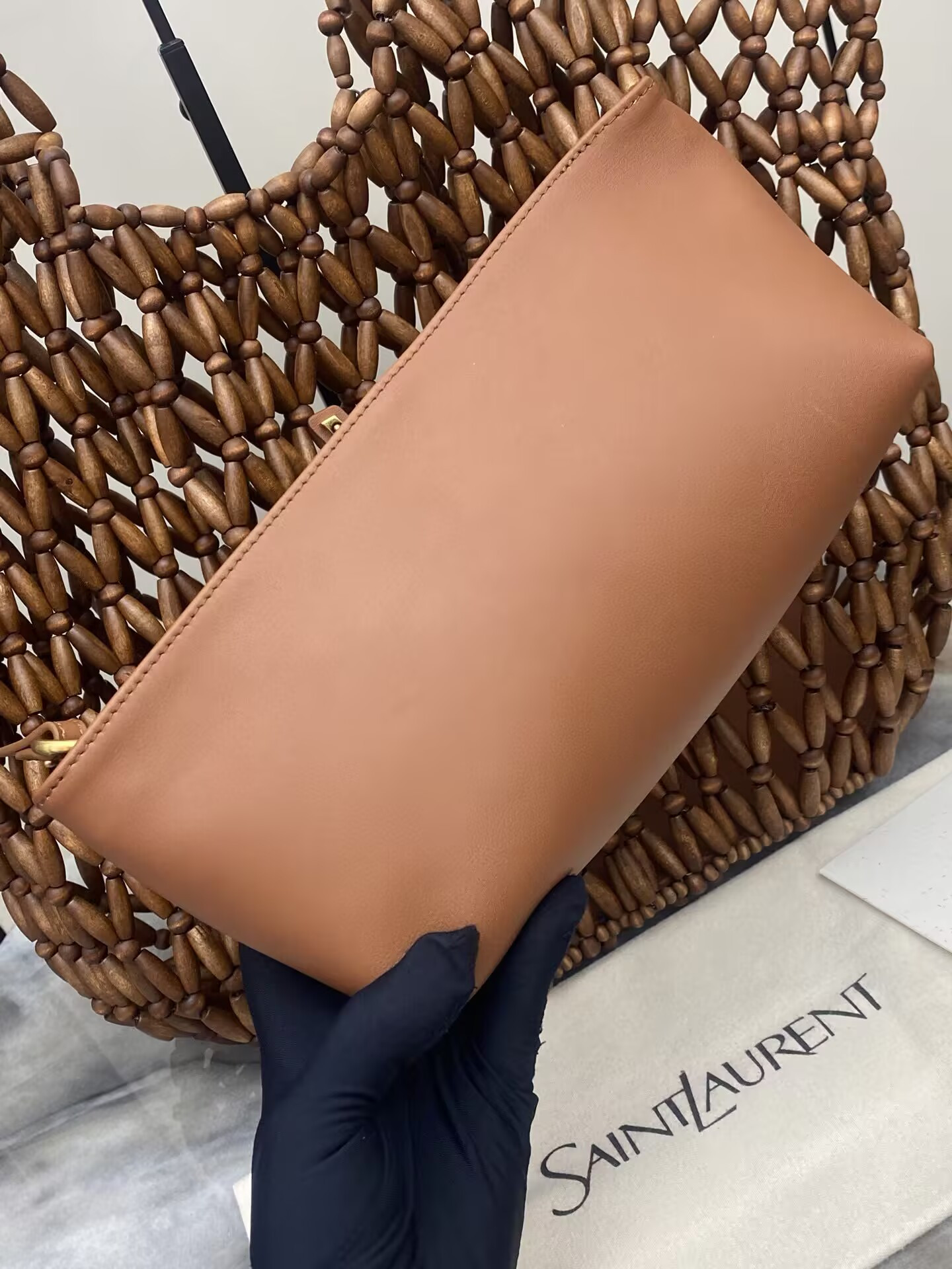 YSL ICARE Medium in Wood Beads 31-46x28x16cm