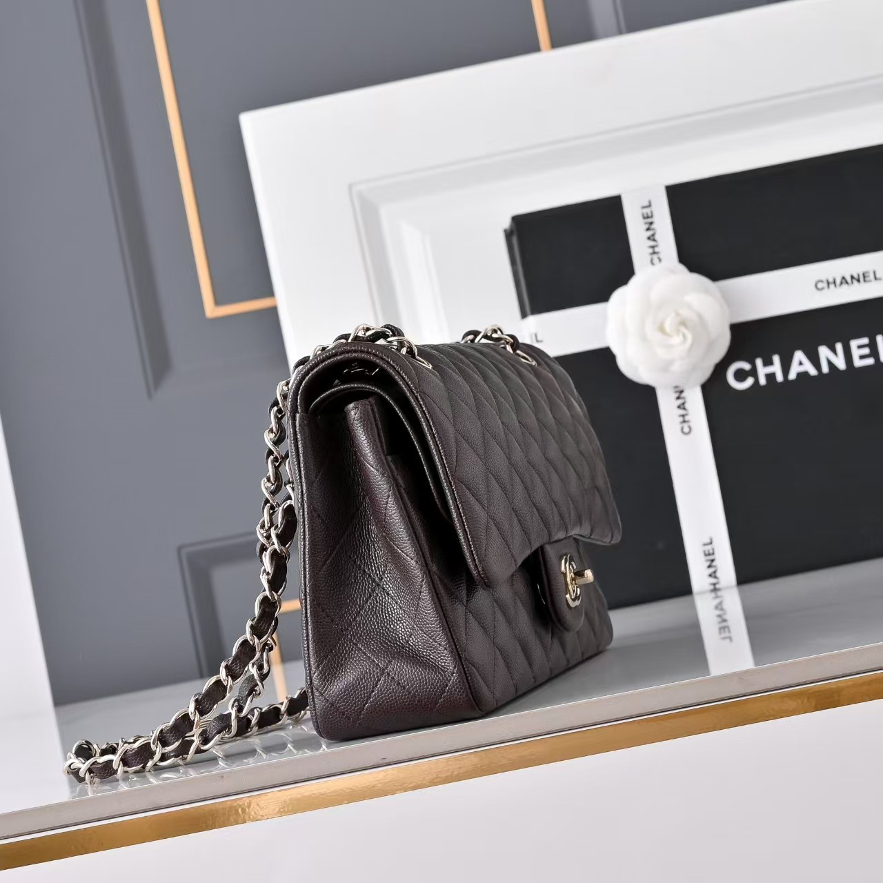 Chanel Classic Flap Coffee Brown Light Gold Hardware a01112 15.5×25.5×6.5cm