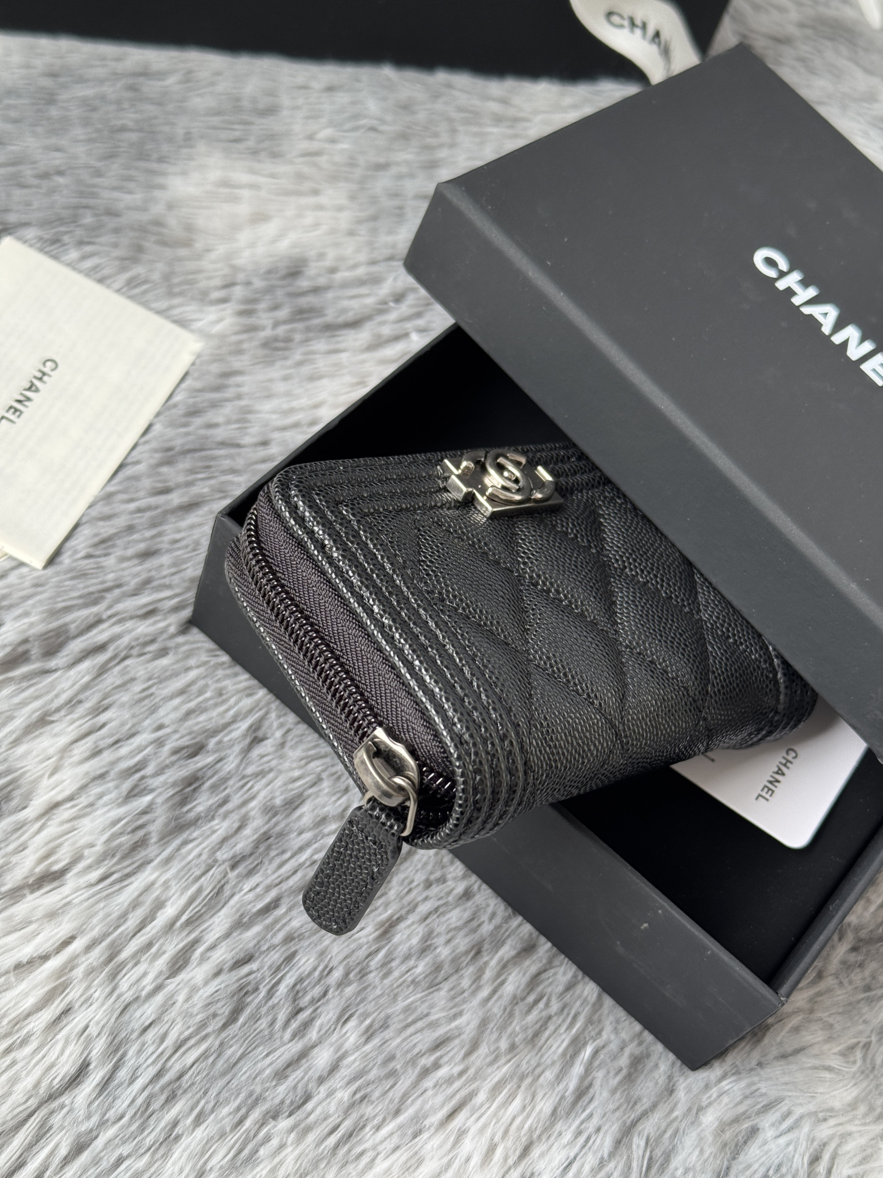 Chanel Boy Zip Around Coin Purse Wallet A80602 7.5x11cm
