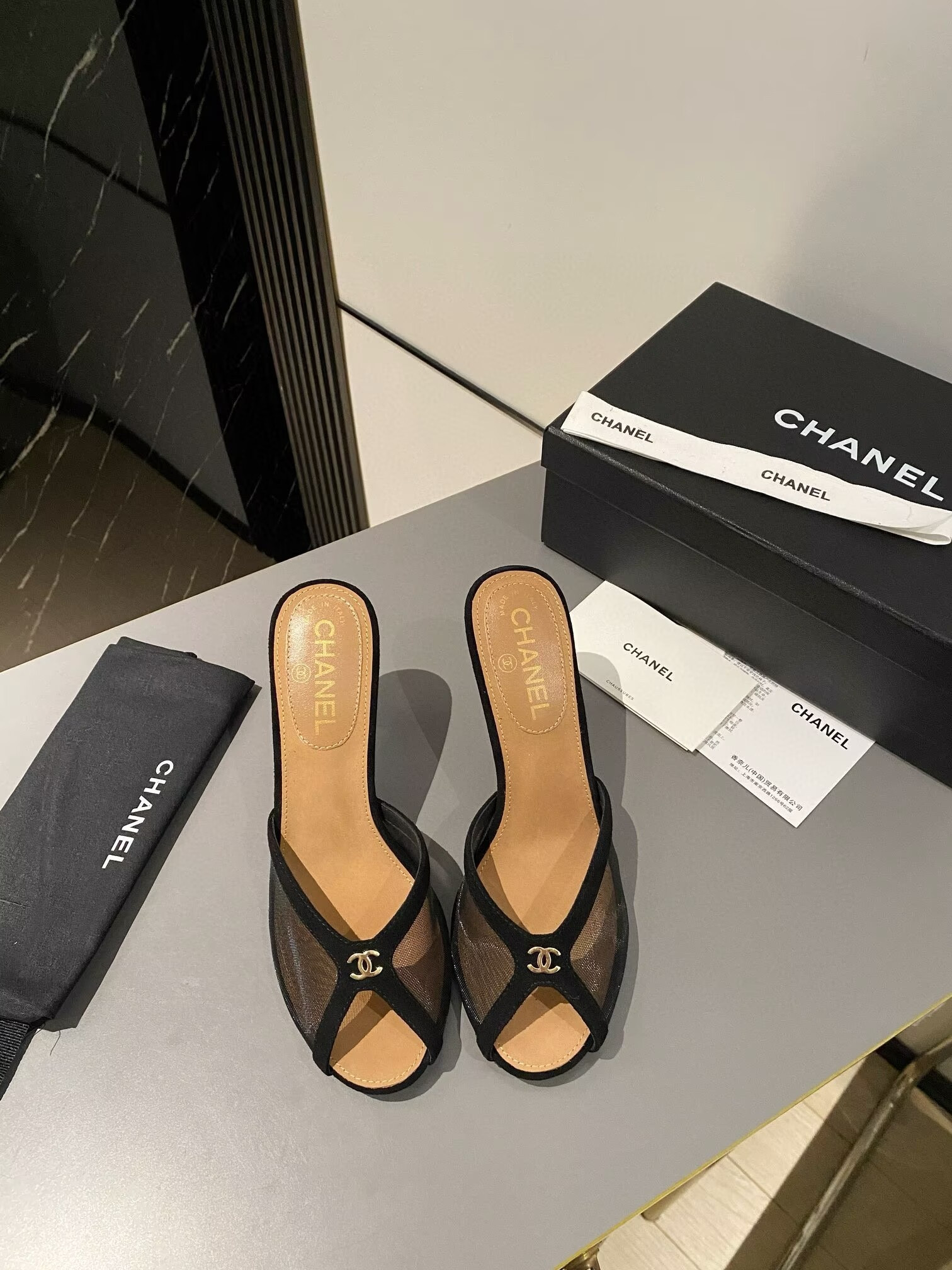 ua Ch**el tulle open-toe sandals