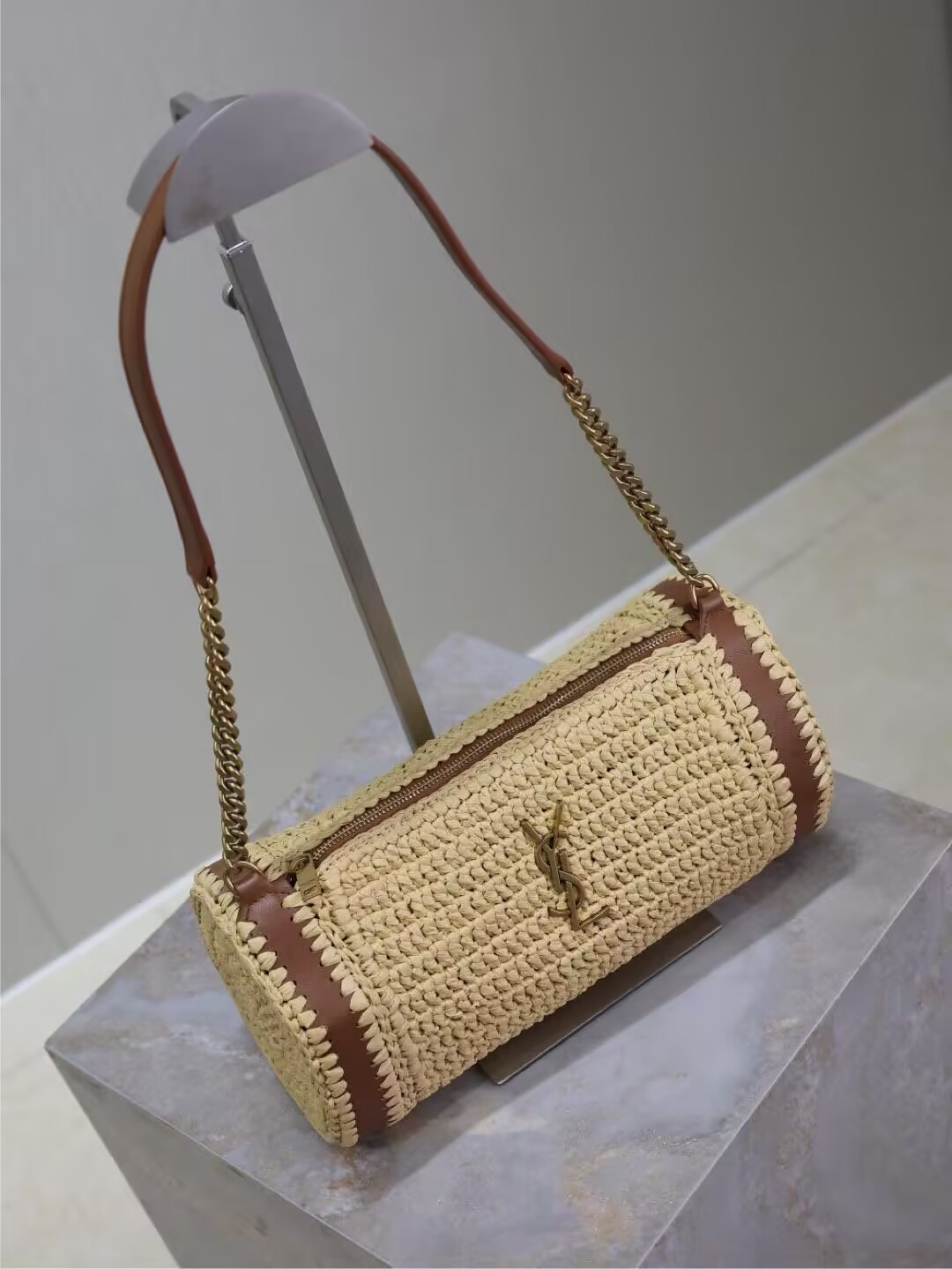 YSL Cassandre Small Cylindrical Woven Bag 30x12x10cm