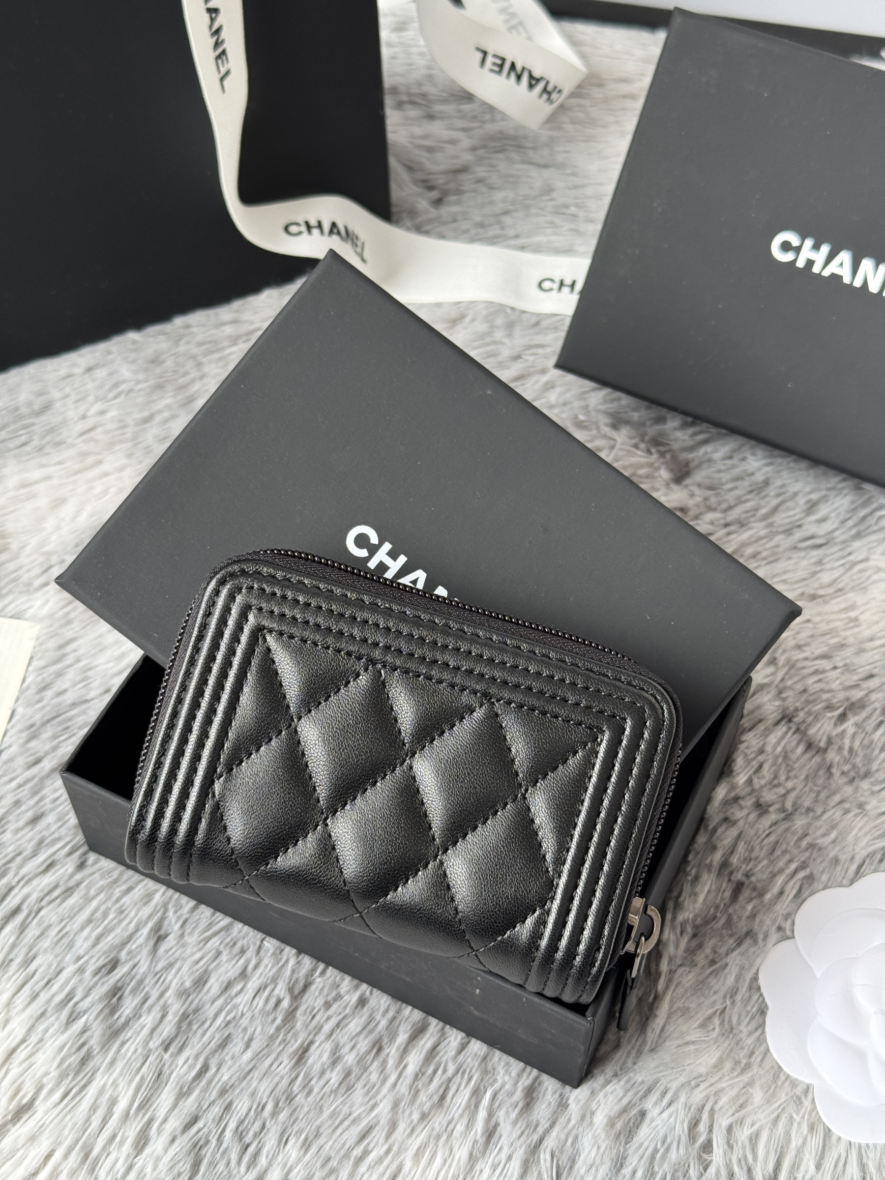 Chanel Boy Zip Around Coin Purse Wallet A80602 7.5x11cm