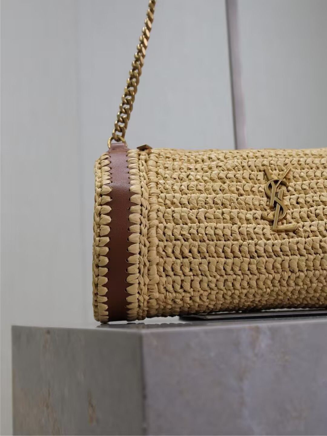 YSL Cassandre Small Cylindrical Woven Bag 30x12x10cm