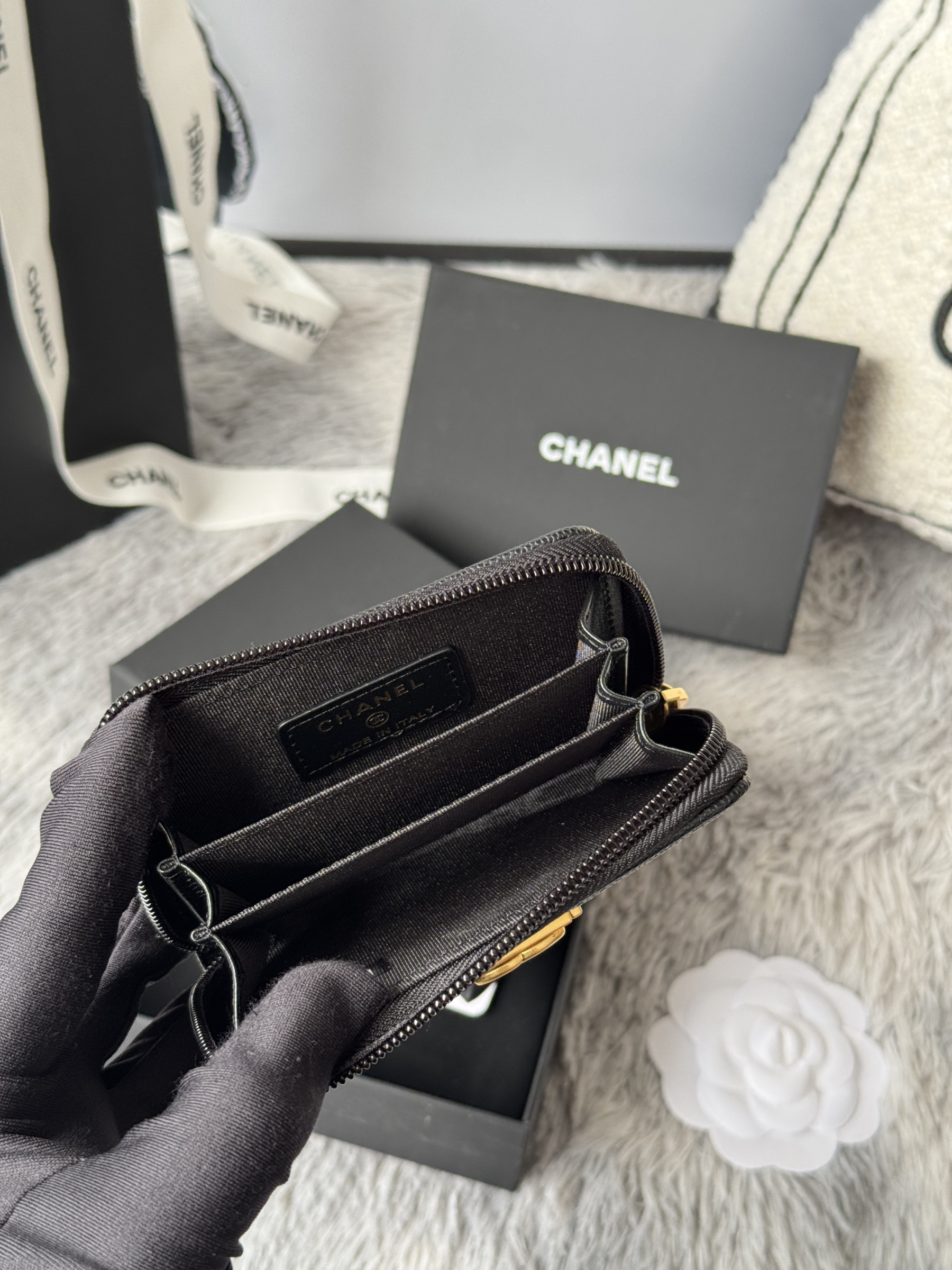 Chanel Boy Zip Around Coin Purse Wallet A80602 7.5x11cm
