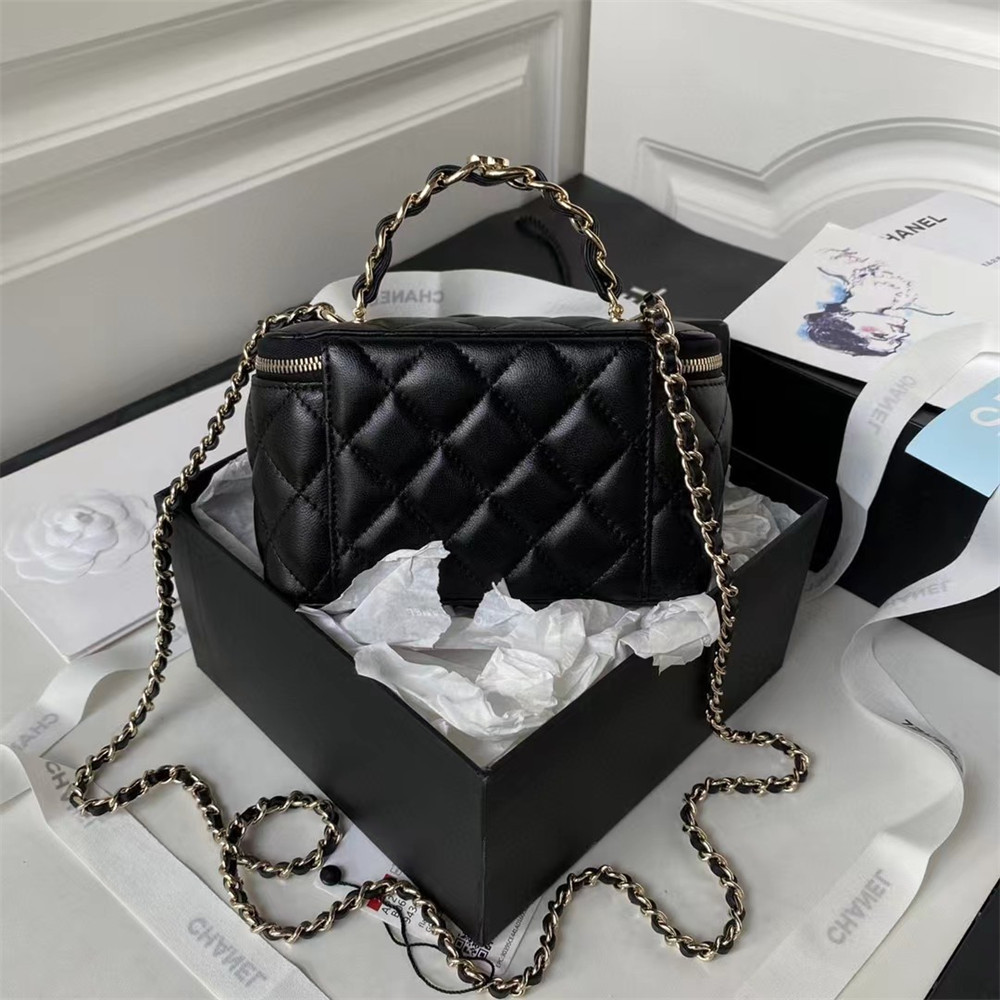 Ch**el Walnut Gold Ball Chain with Makeup Mirror Lamb Leather Square Box Shoulder Bag Women