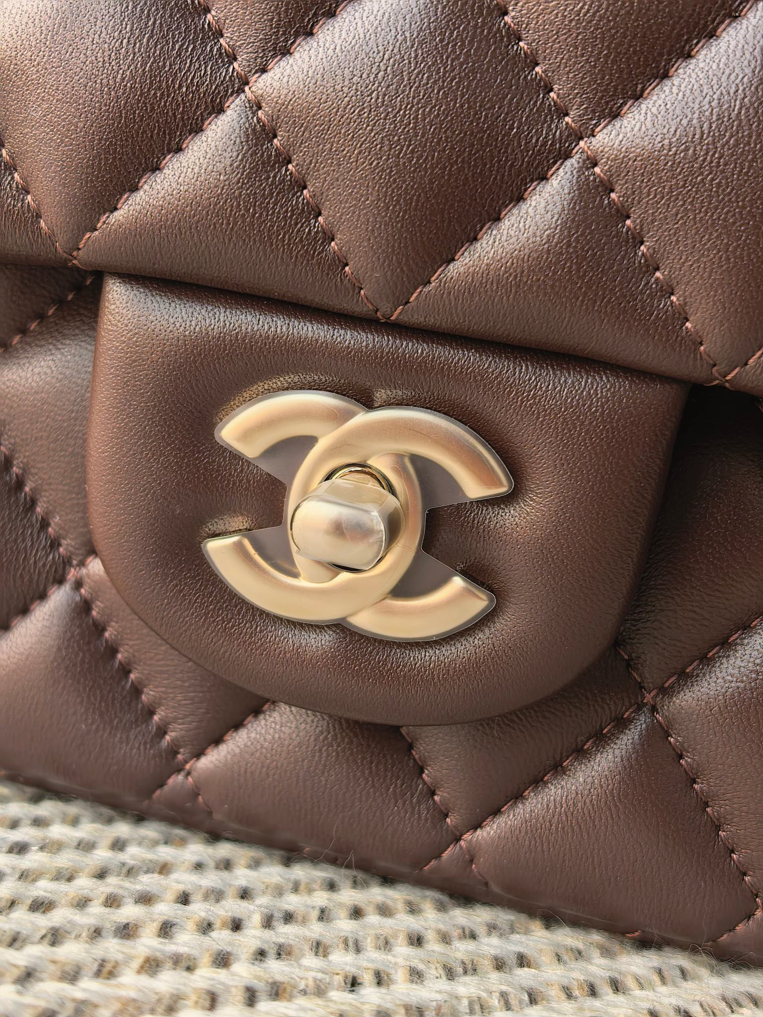 Chanel Classic Flap Bag Coffee brown with light gold hardware 15.5x25.5x6.5cm