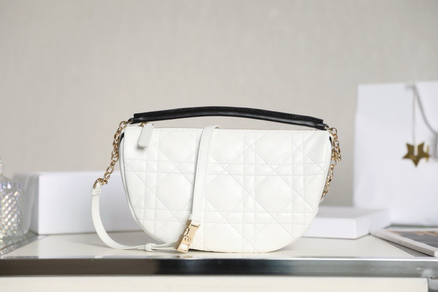 Lambskin Cannage Medium D10r Vibe Hobo Bag White