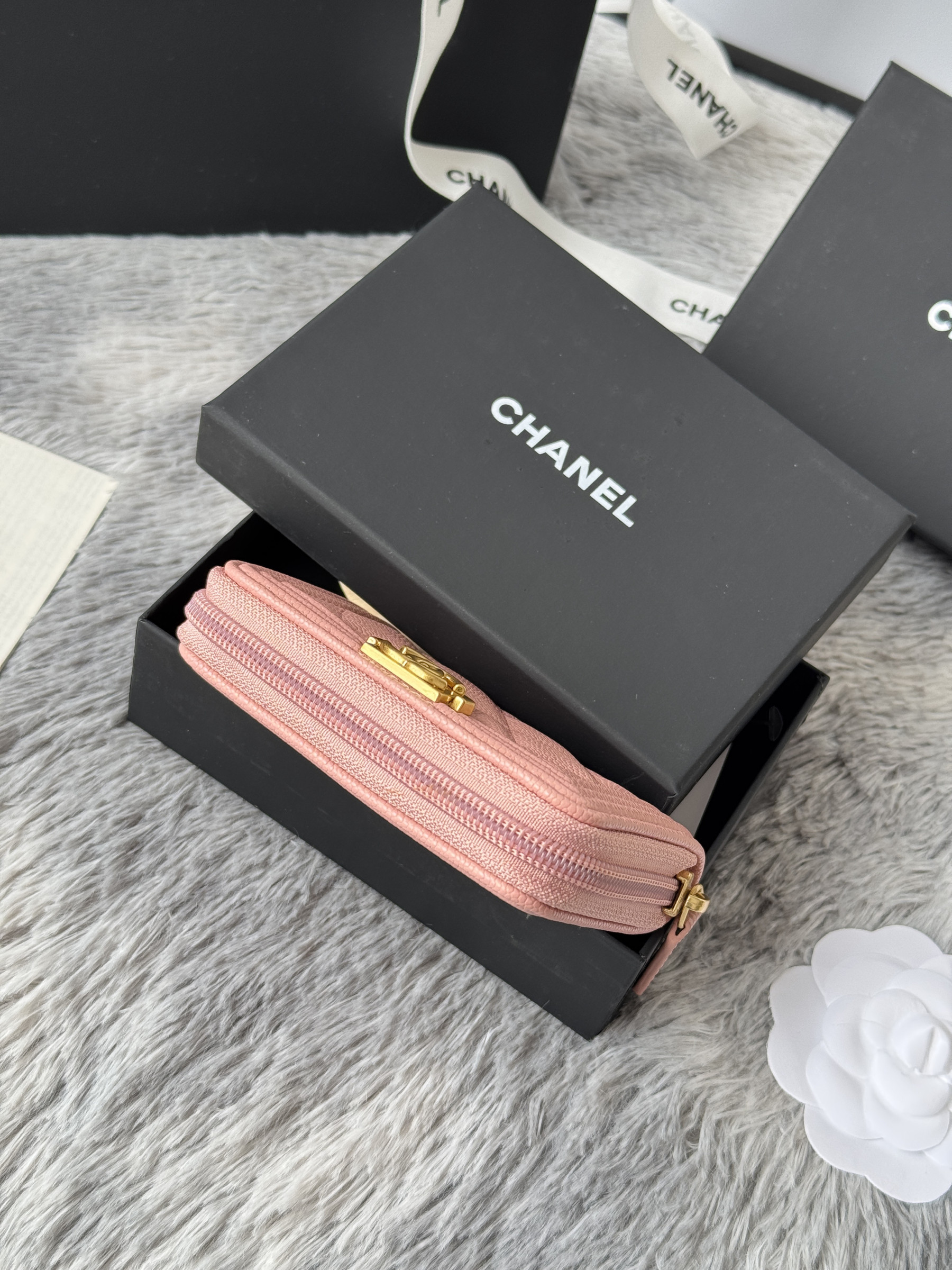 Chanel Boy Zip Around Coin Purse Wallet A80602 7.5x11cm