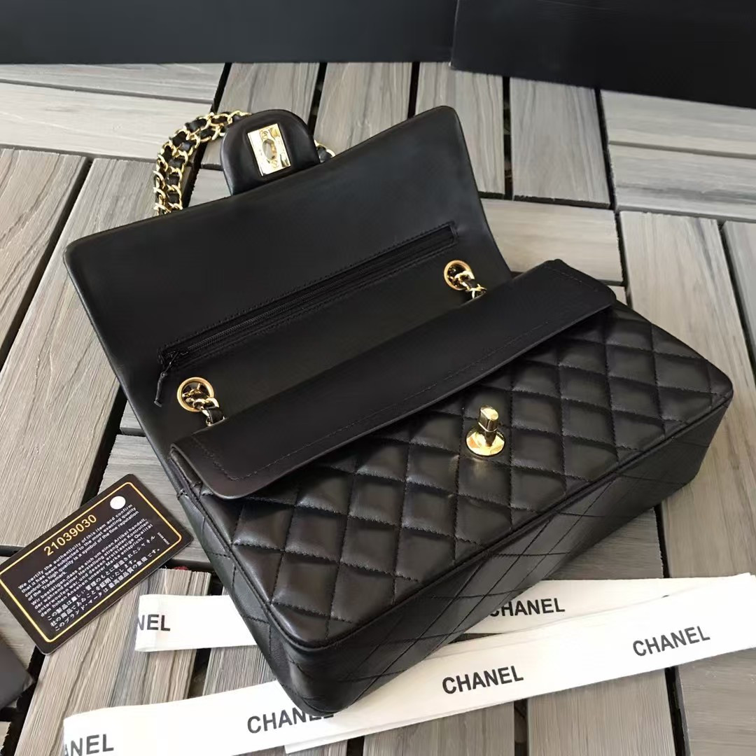 Ch**el SMALL CLASSIC HANDBAG Gold  Metal Black 14.5×23×6cm