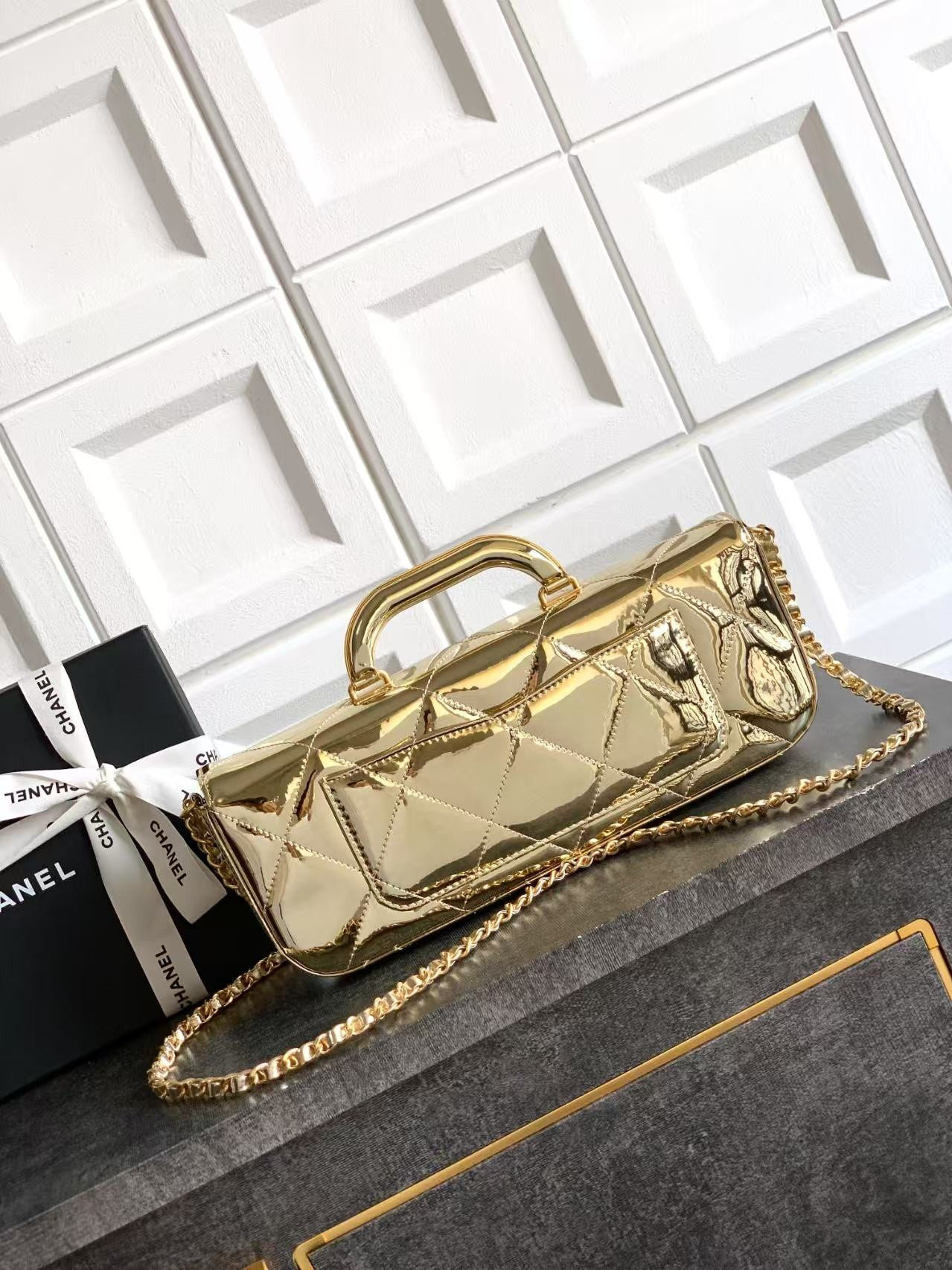 Ch**el Large Flap Bag with Top Handle 12.5x30x5cm