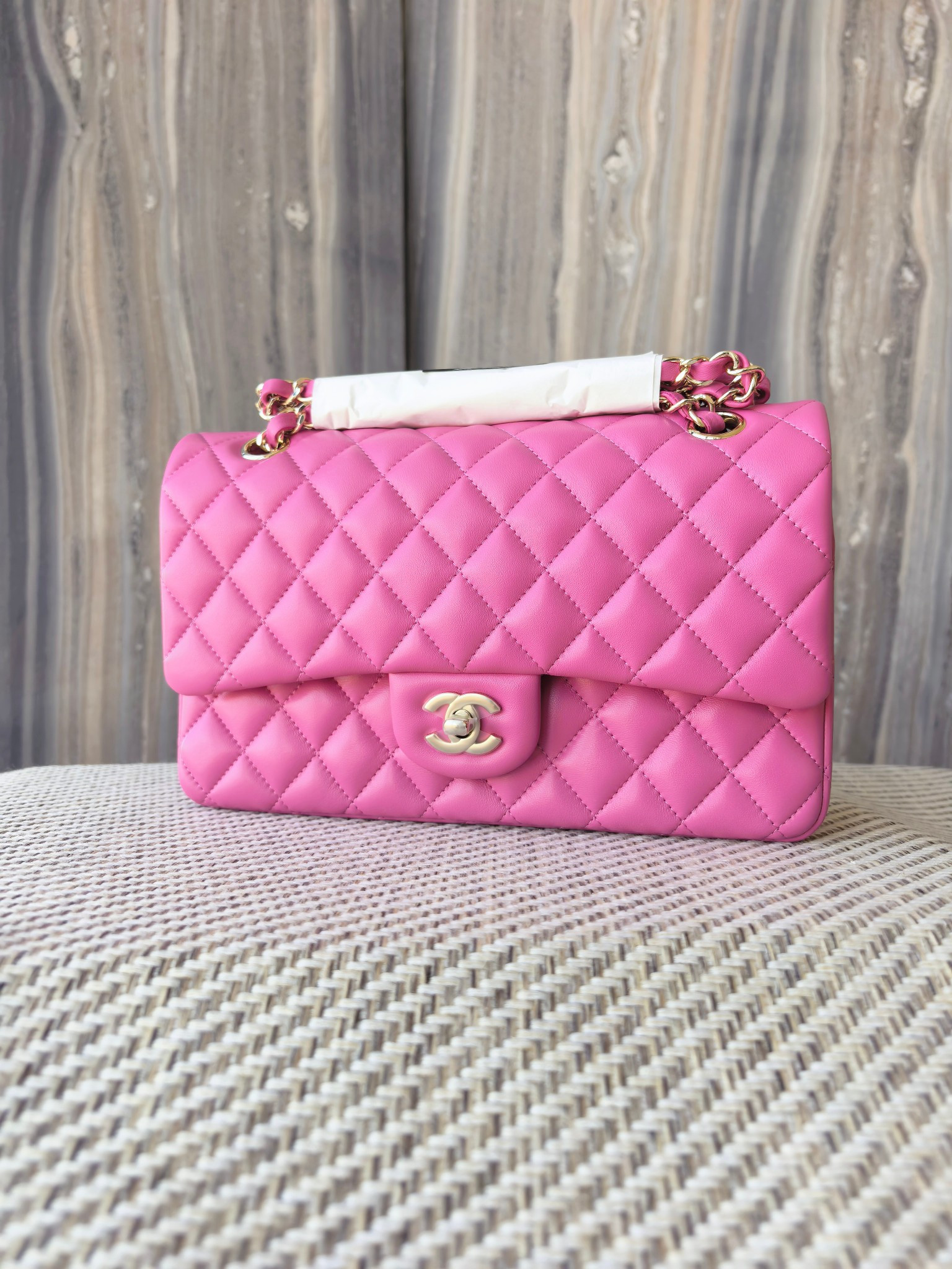 Chanel Classic Flap Bag Rose with light gold hardware 15.5x25.5x6.5cm