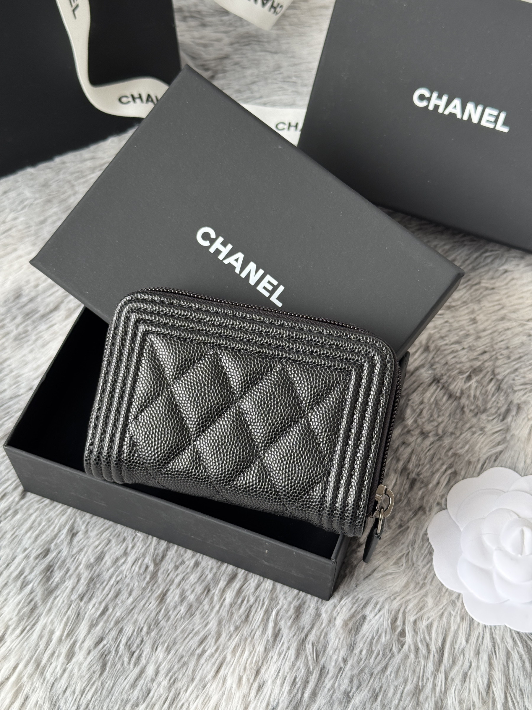 Chanel Boy Zip Around Coin Purse Wallet A80602 7.5x11cm