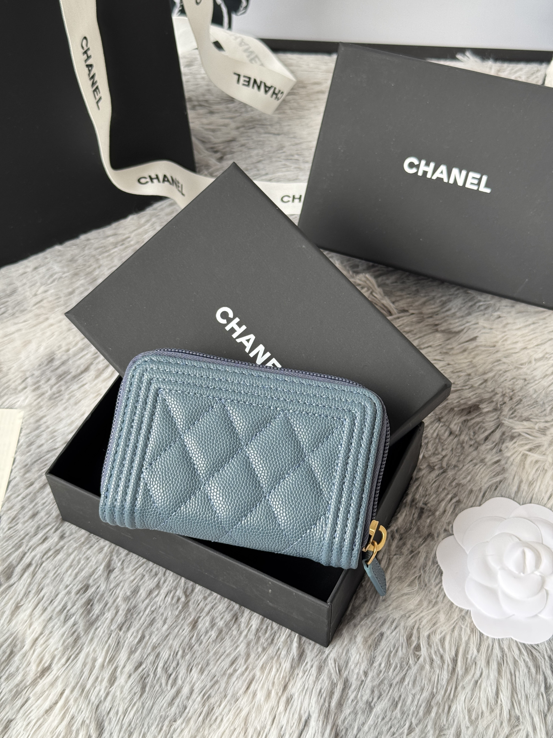 Chanel Boy Zip Around Coin Purse Wallet A80602 7.5x11cm