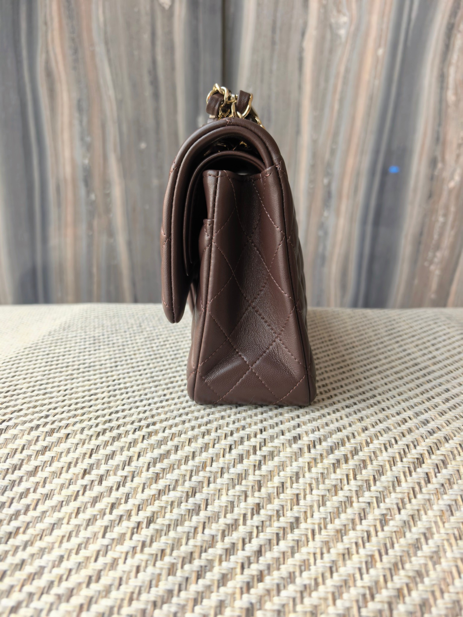 Chanel Classic Flap Bag Coffee brown with light gold hardware 15.5x25.5x6.5cm