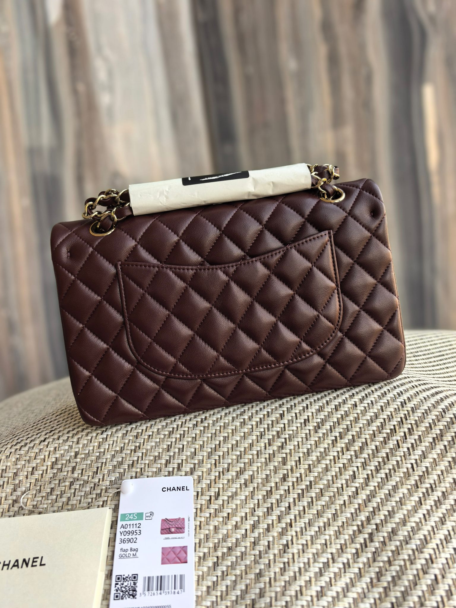 Chanel Classic Flap Bag Chocolate brown with light gold hardware 15.5x25.5x6.5cm