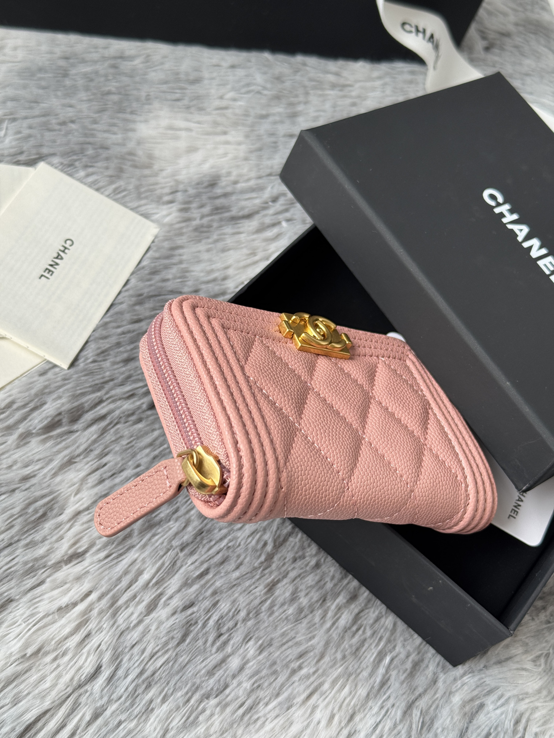 Chanel Boy Zip Around Coin Purse Wallet A80602 7.5x11cm