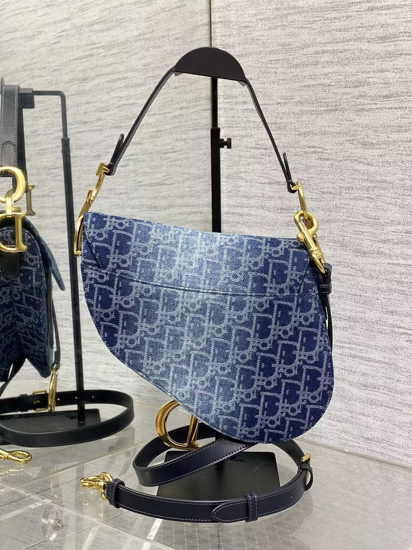 d10r saddle bag with strap blue De*1m d10r oblique jacquard 25.5 x 20 x 6.5 cm