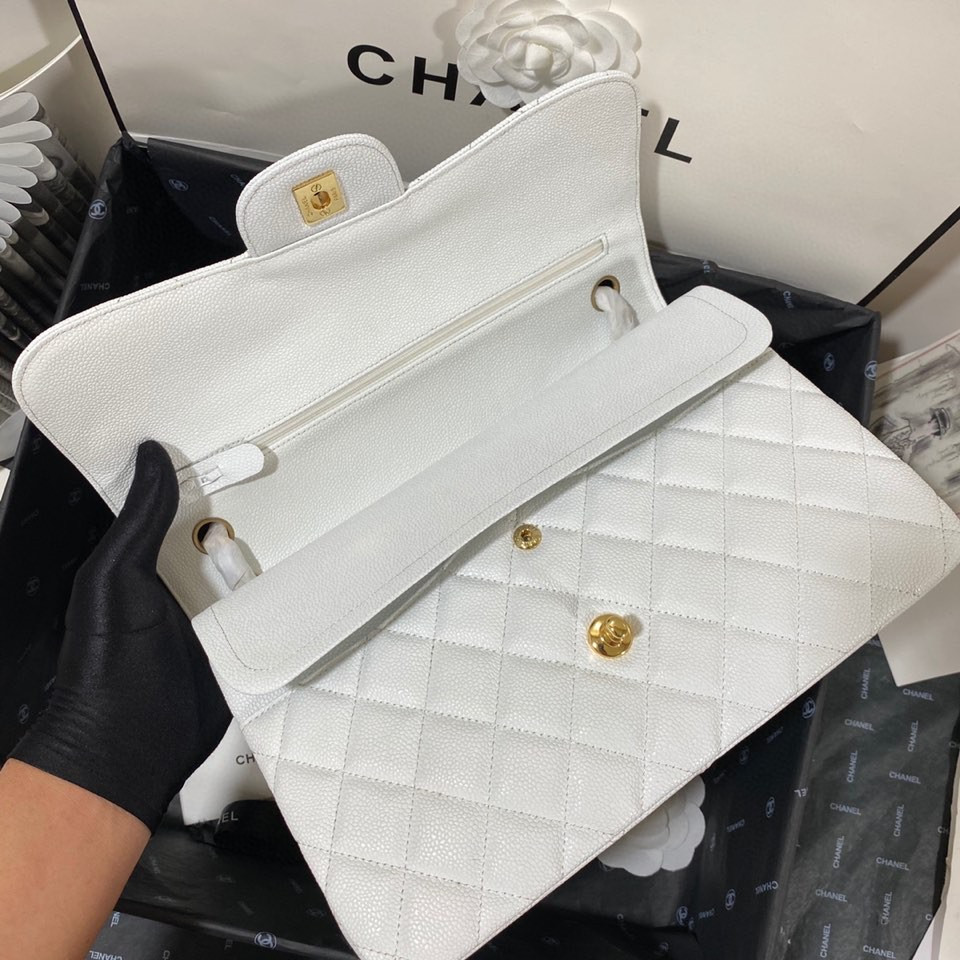 Ch**el Classic Flap Jumbo 30cm CF White Gold 7.6 × 11.7 × 3.9 in