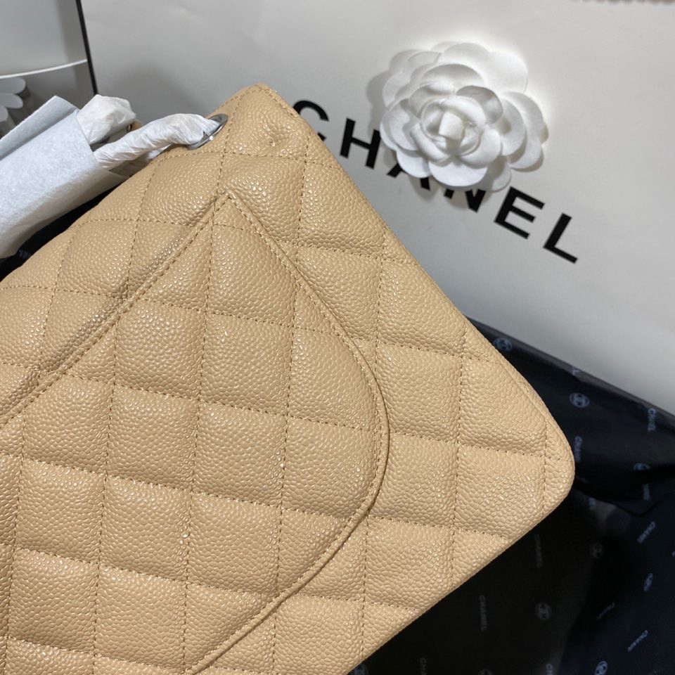 Ch**el Classic Flap Jumbo 30cm CF Khaki Silver 7.6 × 11.7 × 3.9 in