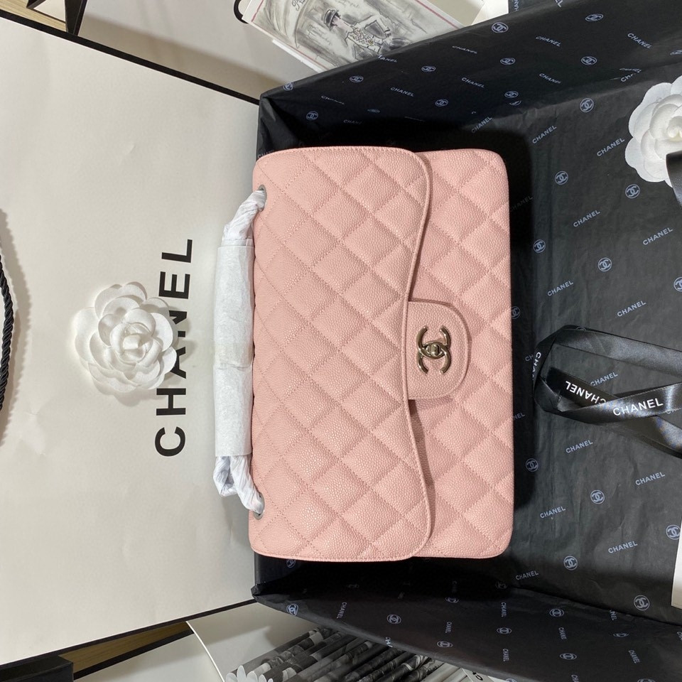 Ch**el Classic Flap Jumbo 30cm CF Pink Silver 7.6 × 11.7 × 3.9 in