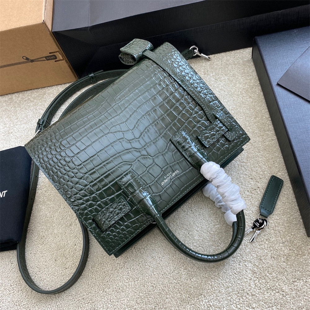 Y51 SAC DE JOUR NANO IN CROCODILE EMBOSSED LEATHER GREEN 8.6 X 6.8 X 3.5 INCHES