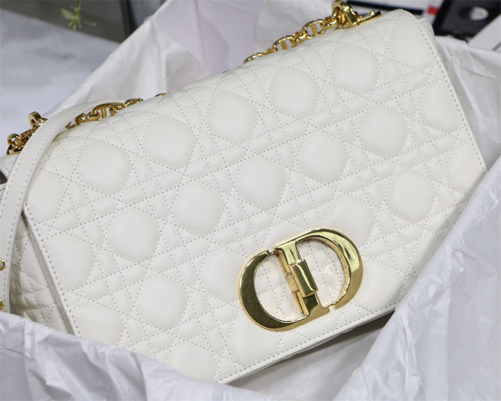 MEDIUM D10r CARO BAG Ivory S*pple Cannage Calfskin 25.5 x 15.5 x 8 cm