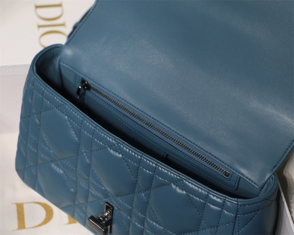 MEDIUM D10r CARO BAG Navy S*pple Cannage Calfskin With Silver Hardware 25.5 x 15.5 x 8 cm