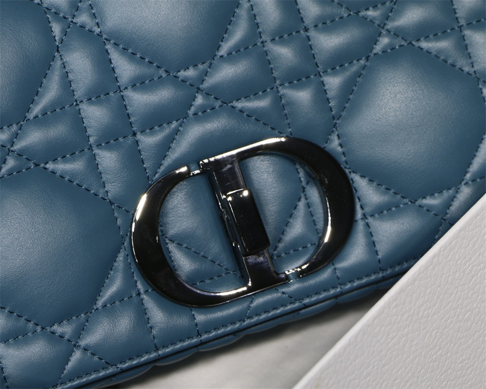 LARGE D10r CARO BAG Navy S*pple Cannage Calfskin With Silver Hardware 29 x 18 x 10 cm