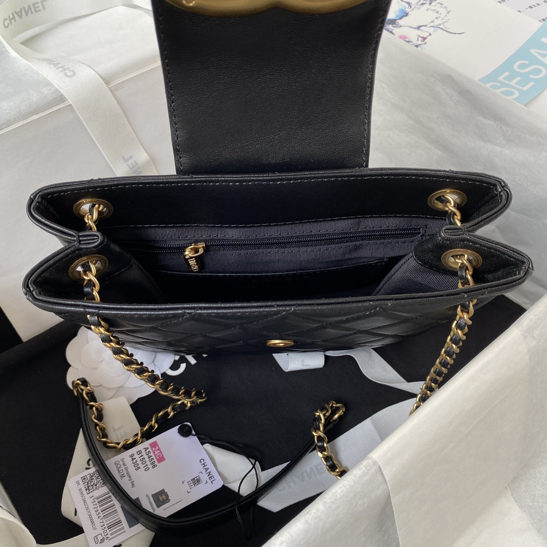 Ch**el BAGUETTE BAG BLACK 17.5×20×5cm