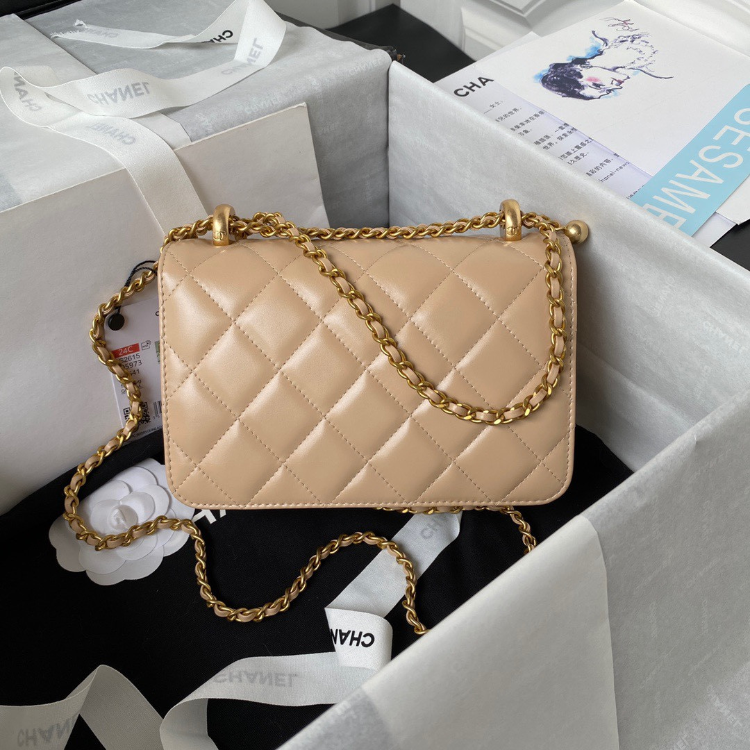 Ch**el MINI FLAP BAG Apricot 12×19×8cm
