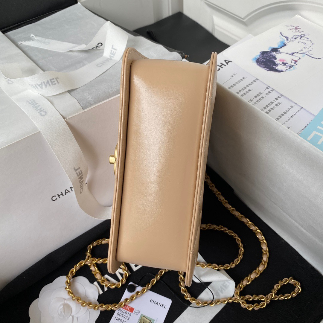 Ch**el MINI FLAP BAG Apricot 12×19×8cm