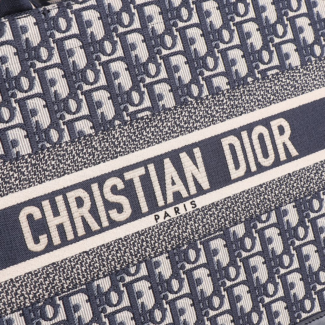 Medium D10r Book Tote  Blue D10r Oblique Embroidery and Calfskin 14.5 x 11 x 7 inches