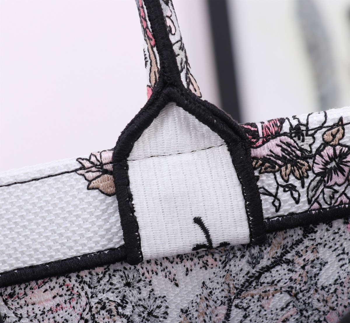 Medium D10r Book Tote White and Pastel Pink Butterfly Around The World Embroidery 14 x 11 x 6.5 inches