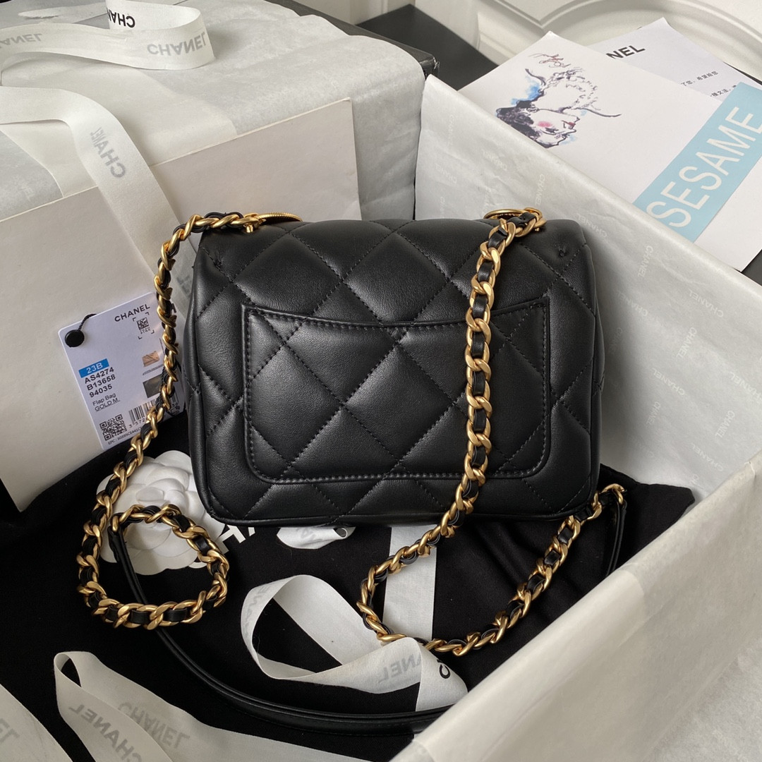 Ch**el MINI FLAP BAG BLACK 5.3 × 6.6 × 3.1 in