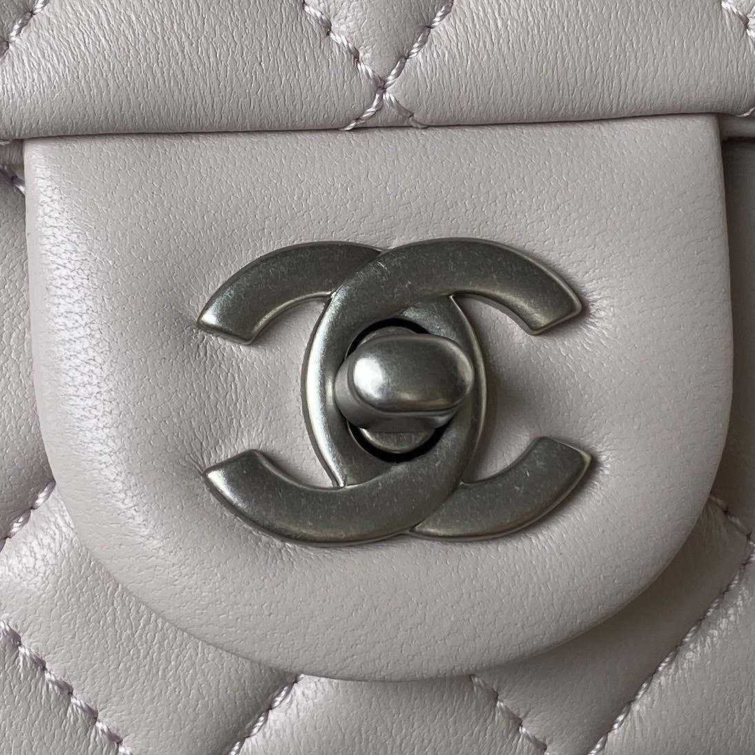 Ch**el MINI FLAP BAG SHINY CALFSKIN & SILVER-Tone METAL 5.3 × 6.6 × 3.1 in