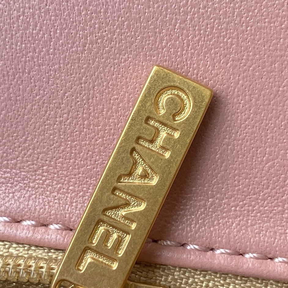 Ch**el MINI FLAP BAG SHINY CALFSKIN & gold-TONE METAL PINK 4.7 × 7.8 × 2.3 in
