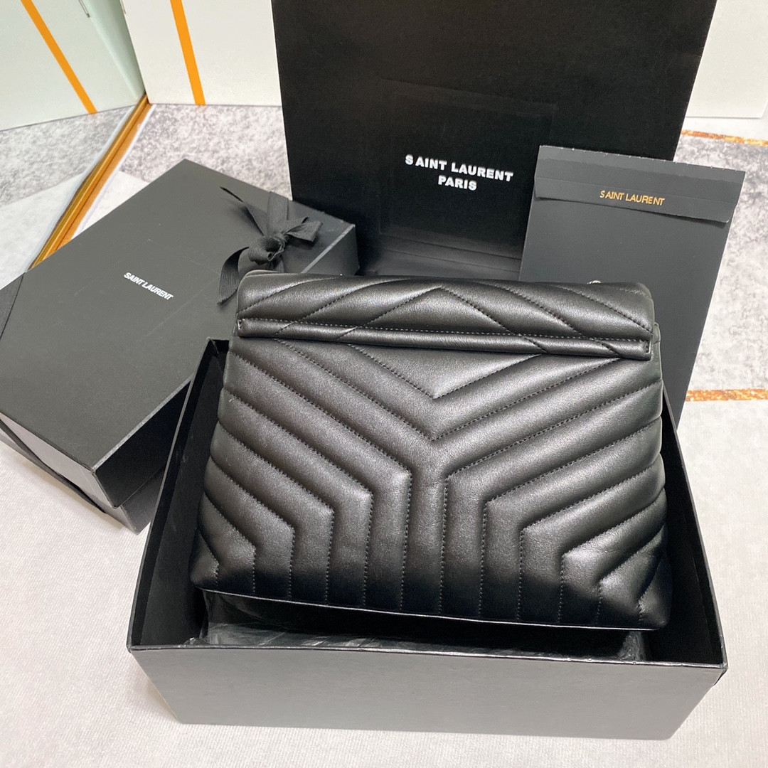 Y51 LOULOU MEDIUM IN QUILTED LEATHER BLACK Silver 12.5 X 8.6 X 3.5 INCHES