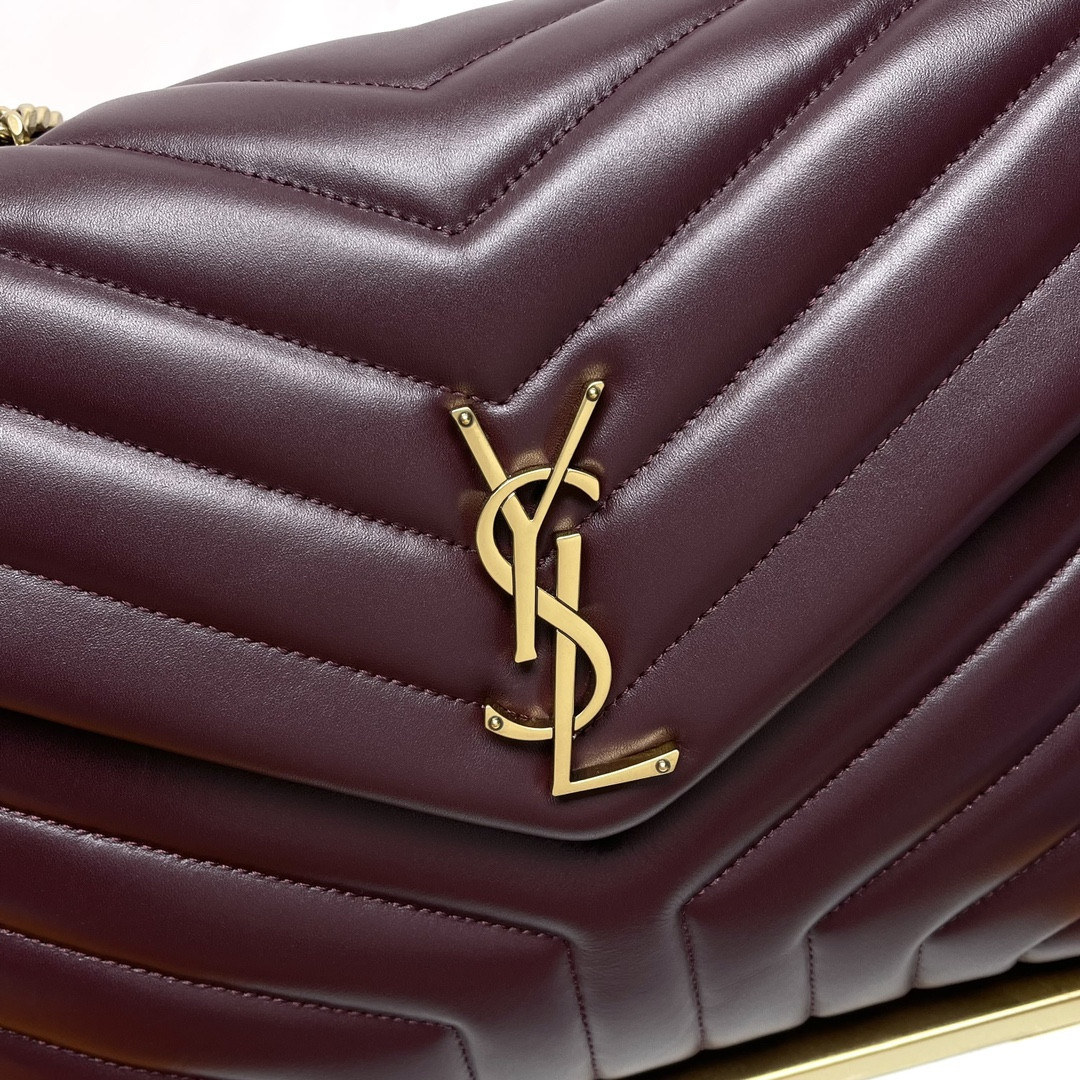 Y51 LOULOU MEDIUM IN QUILTED LEATHER DARK RED 12.5 X 8.6 X 3.5 INCHES