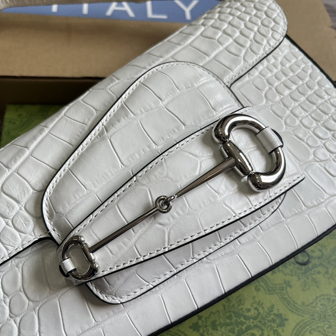 Gvc*1 HORSEBIT 1955 SMALL SHOULDER BAG WHITE 10.4"W x 6.7-4.1"H x 3.1-1.6"D