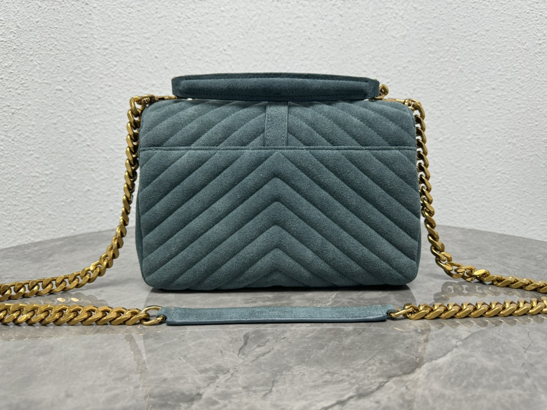 Y51 COLLEGE MEDIUM IN QUILTED SUEDE blue 9.4 X 6.6 X 2.5 INCHES