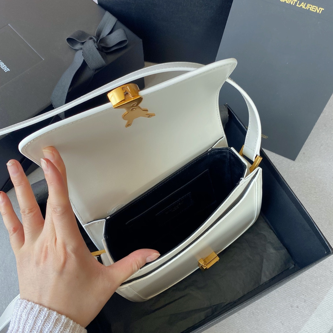 Y51 SOLFERINO SMALL SATCHEL IN BOX Sa1nt Lau*nt BLANC VINTAGE 7.4 X 5.1 X 1.9 INCHES