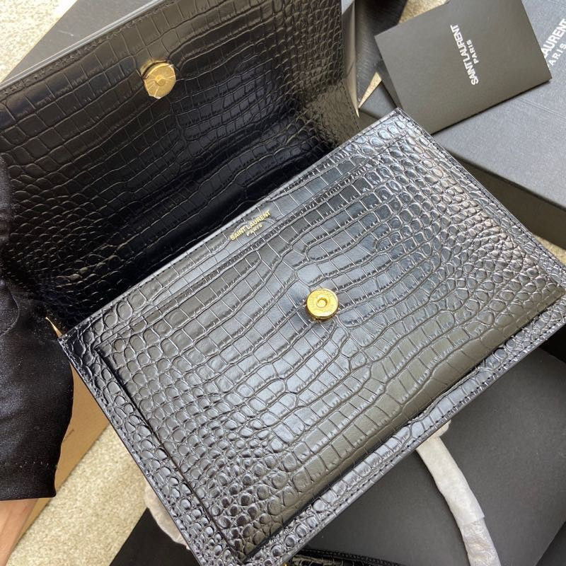 Y51 SUNSET MEDIUM IN CROCODILE-EMBOSSED LEATHER BLACK 8 X 6.2 X 2.5 INCHES