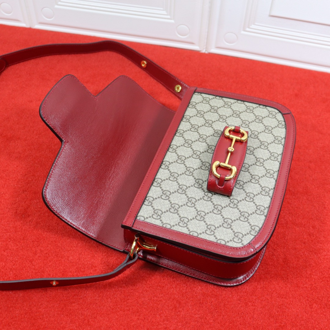 Gvc*1 HORSEBIT 1955 SHOULDER BAG GRAY RED 9.8"W x 7"H x 3.1"D