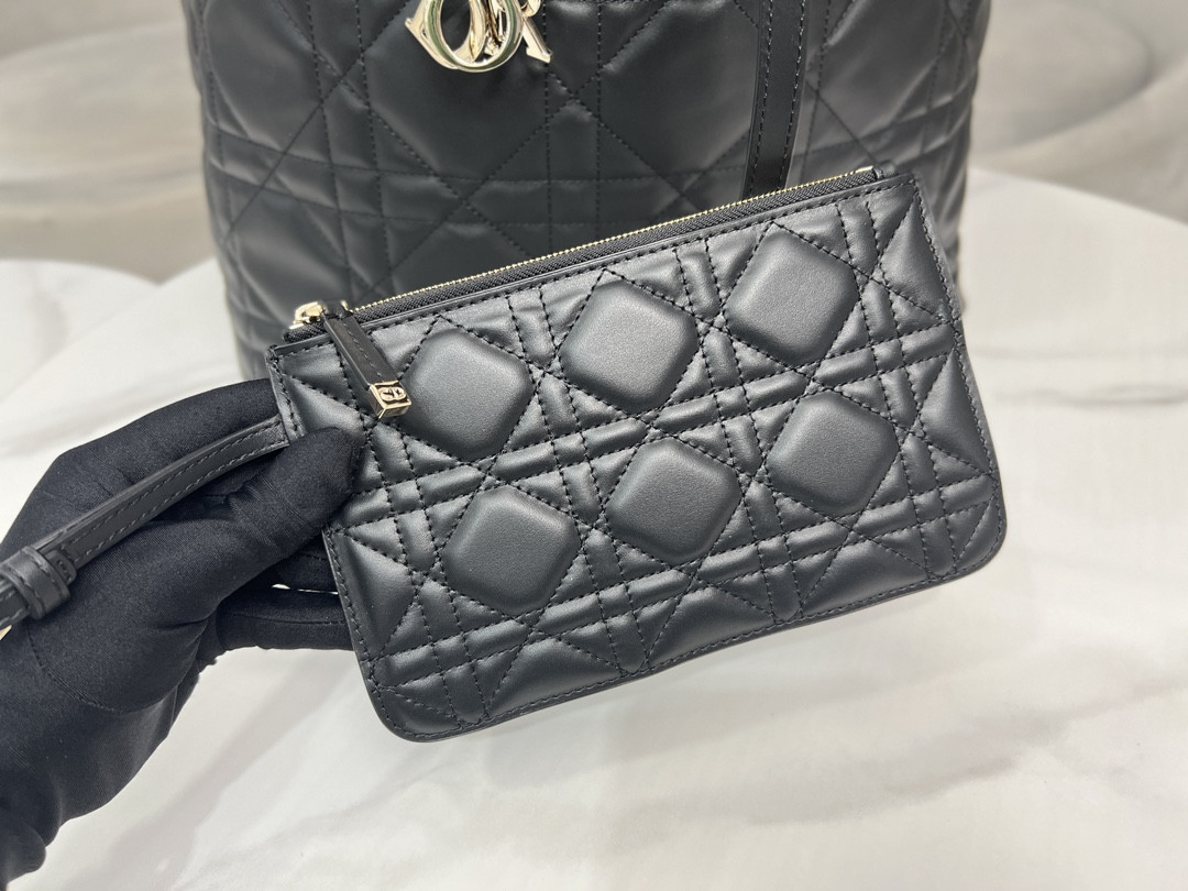Large D10r Toujours Bag Black Macrocannage Calfskin 14.5 x 10.5 x 8.5 inches