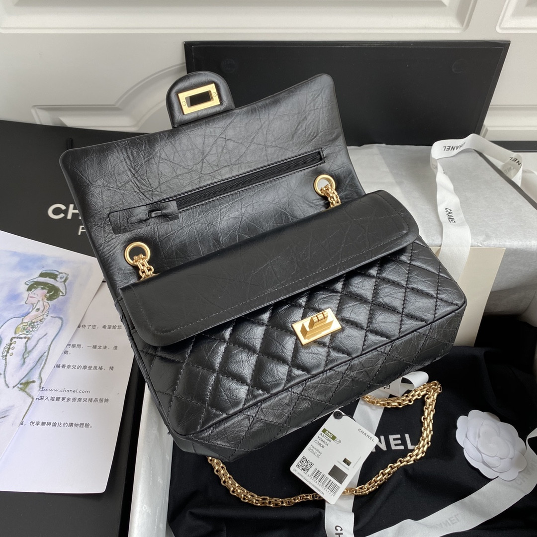 Ch**el 2.55 HANDBAG Black 6.2 × 9.4 × 2.9 in