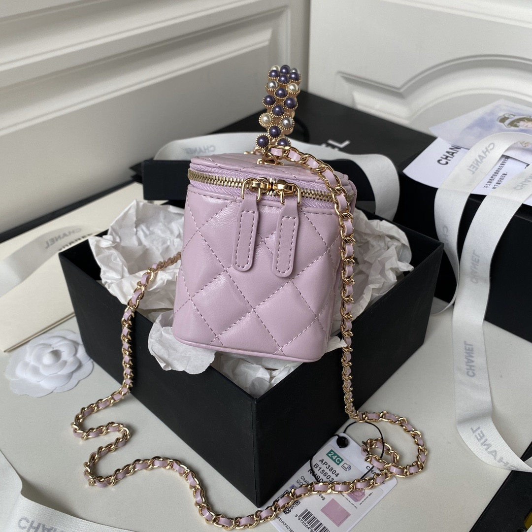 Ch**el 24P CHAIN LEATHER SQUARE BOX SHOULDER BAG PURPLE 16x10x8cm