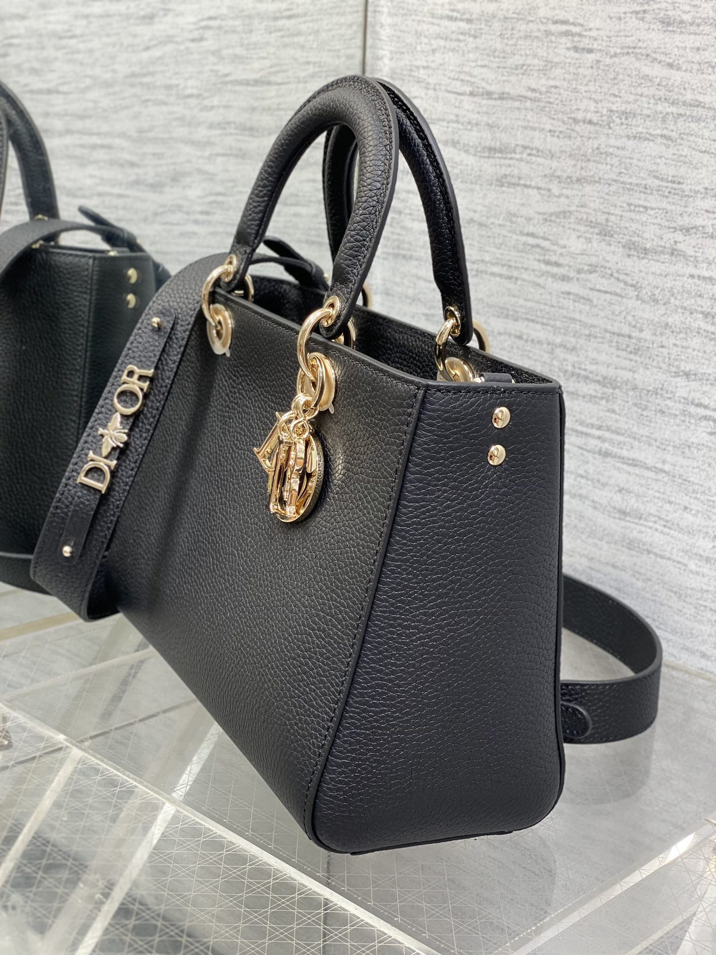 Medium Lady D-Sire My ABCD10r Bag Black Bull Leather 12 x 8 x 5 inches