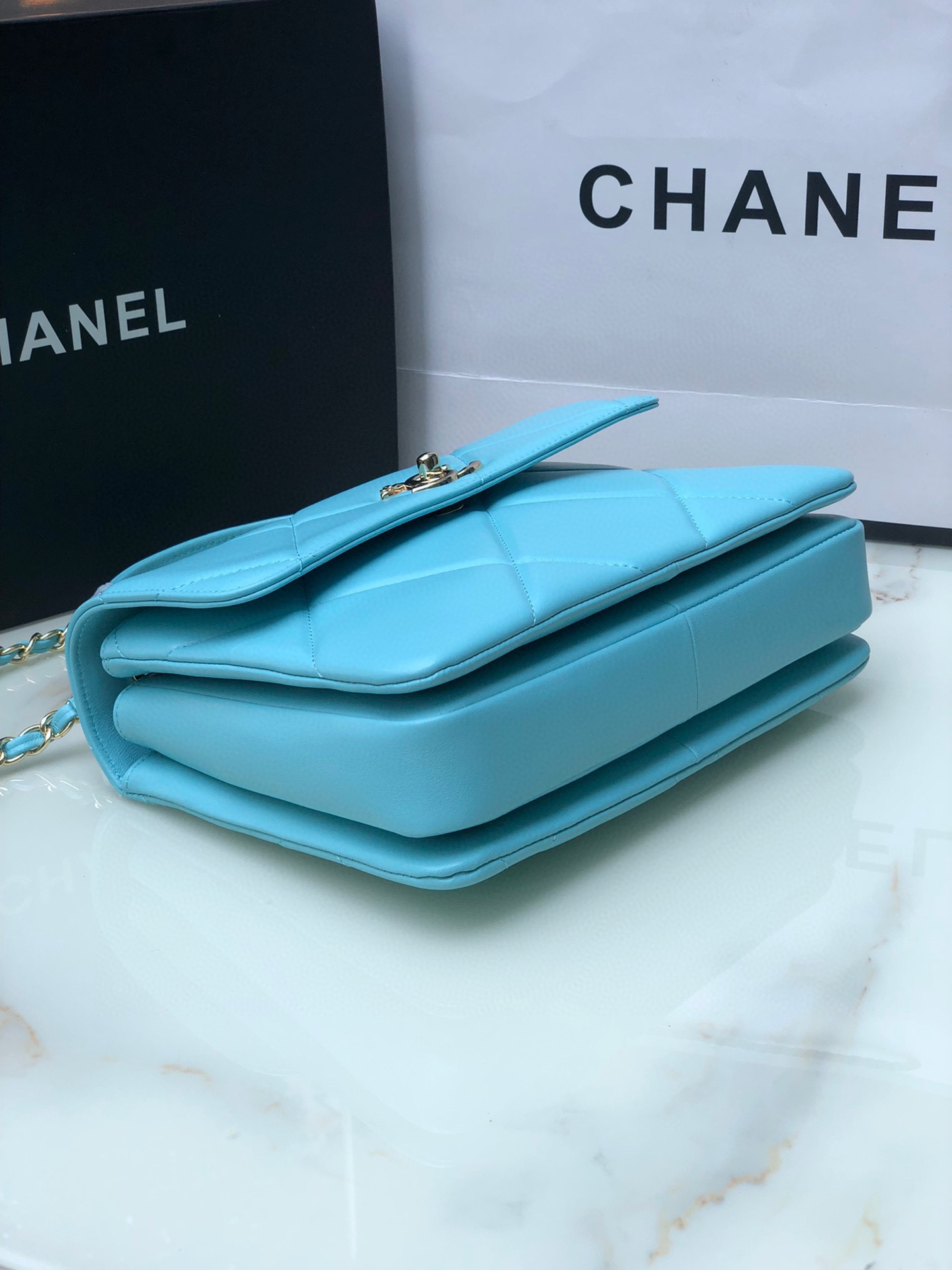 Ch**el FLAP BAG WITH TOP HANDLE 6.6 × 9.8 × 4.7 in